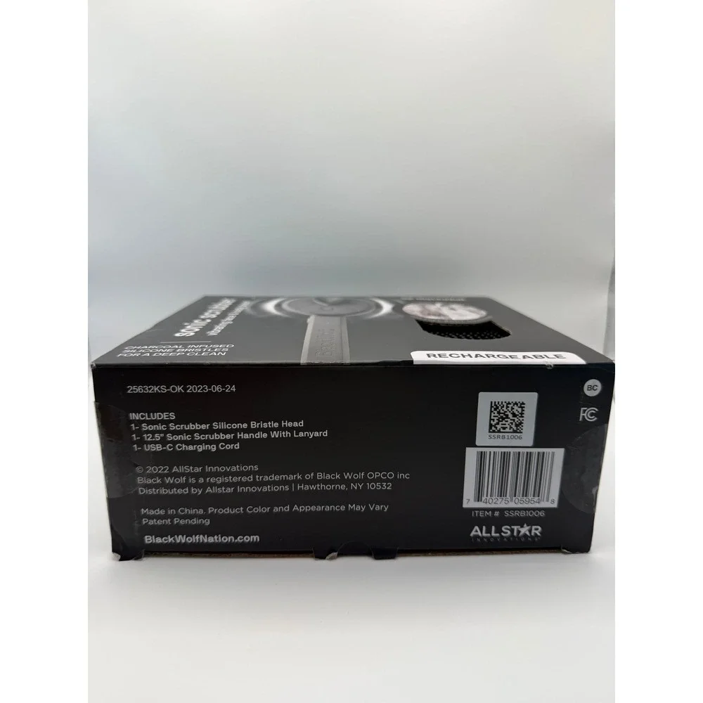 BlackWolf Sonic Scrubber Vibrating Face Body Brush SSRB1006 Charcoal Silicone